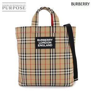 Burberry Nova Check Tote Shoulder Bag Beige Tan Canvas